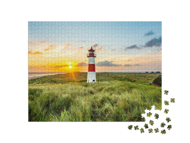 Sunrise At Lighthouse in List on the Island of Sylt, Schl... Jigsaw Puzzle with 1000 pieces