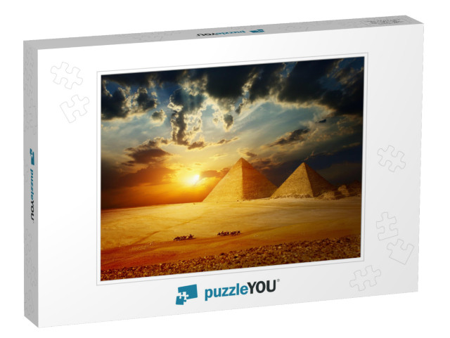 Grate Pyramids in Giza Valley in Egypt with Group of Bedo... Jigsaw Puzzle