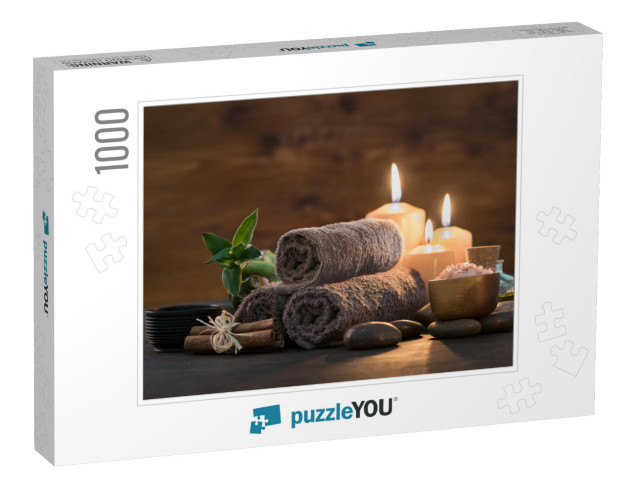 Brown Towels with Bamboo & Candles for Relax Spa Massage... Jigsaw Puzzle with 1000 pieces