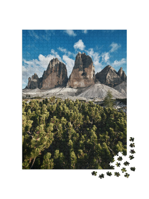 View of Drei Zinnen or Tre Cime Di Lavaredo with Beautifu... Jigsaw Puzzle with 1000 pieces