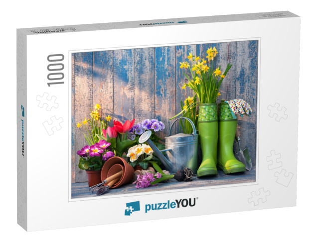 Gardening Tools & Flowers on the Terrace in the Garden... Jigsaw Puzzle with 1000 pieces