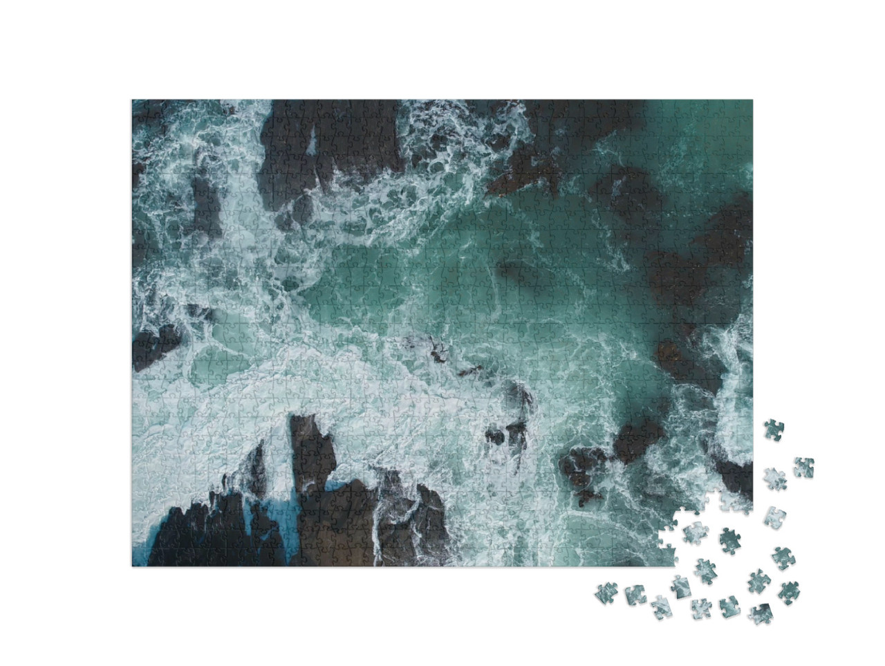 Aerial View of Crashing Waves on Rocks. Aerial View of Se... Jigsaw Puzzle with 1000 pieces