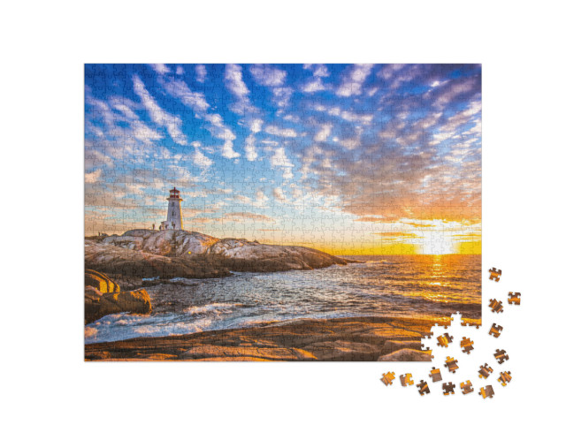 Peggys Cove Lighthouse Sunset Ocean View Landscape in Hal... Jigsaw Puzzle with 1000 pieces