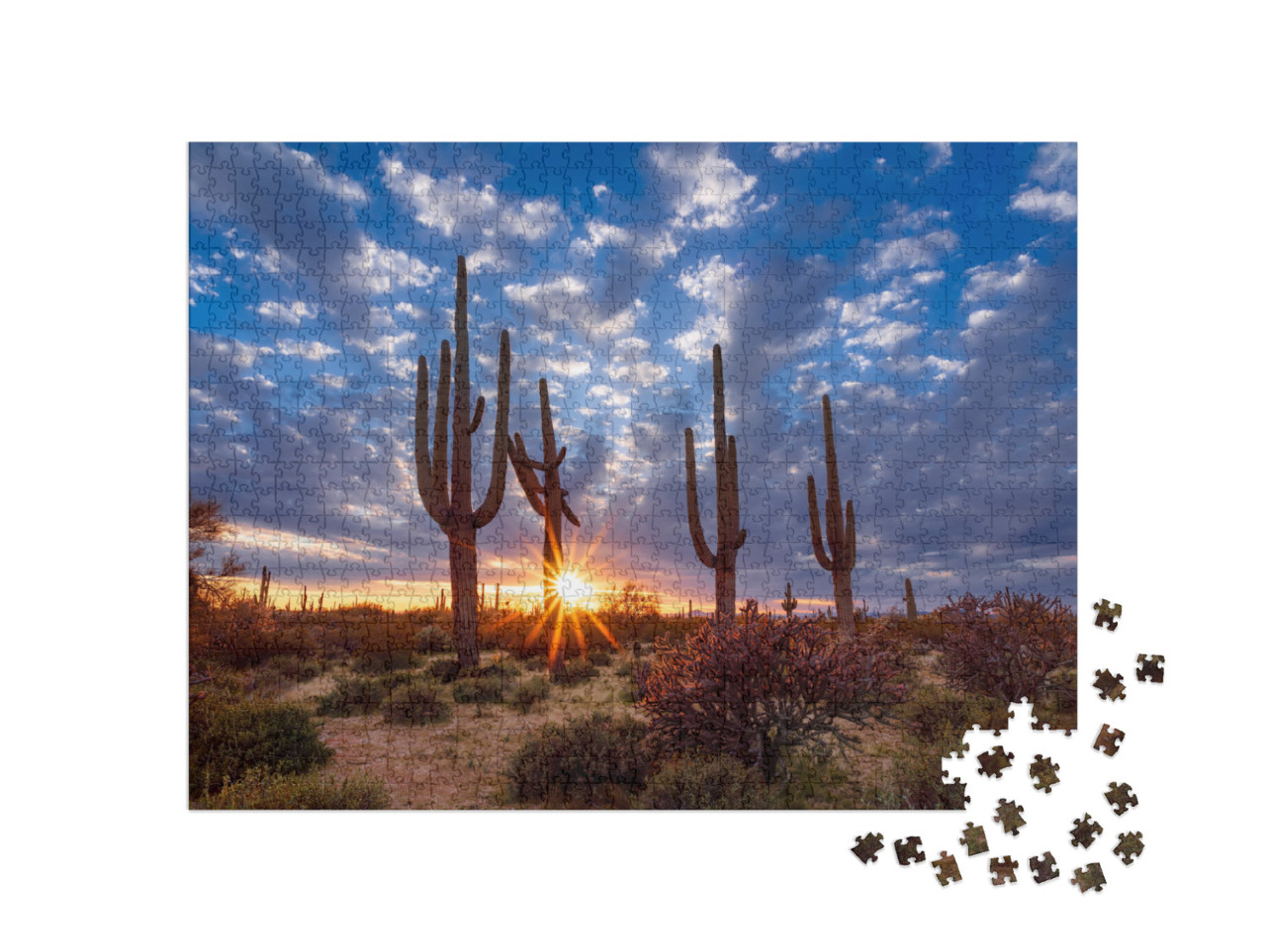 Arizona Desert Landscape with Saguaro Cactus At Sunset... Jigsaw Puzzle with 1000 pieces