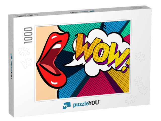 Open Mouth & Wow Message in Pop Art Style, Promotional Ba... Jigsaw Puzzle with 1000 pieces