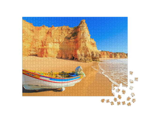 Fishing Boat on a Praia Da Rocha in Portimao, Algarve Reg... Jigsaw Puzzle with 1000 pieces