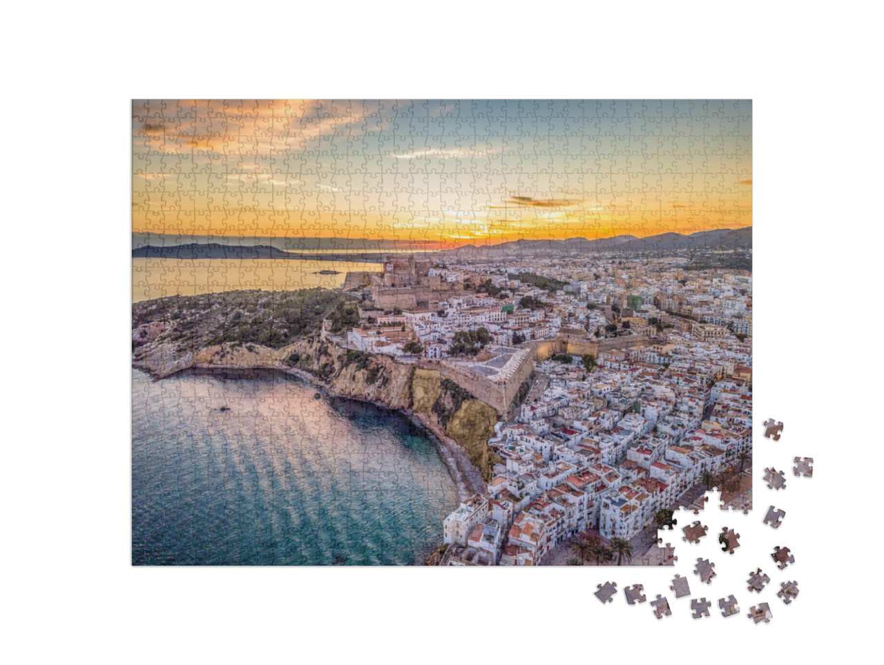 Aerial View of Stunning Sunset Over Ibiza Evissa During a... Jigsaw Puzzle with 1000 pieces