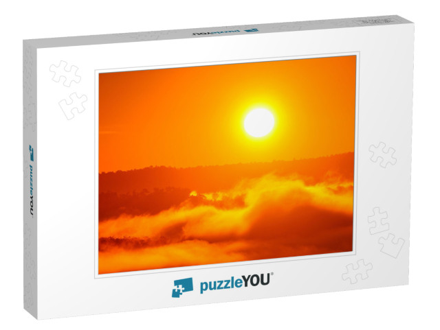 Big Sun & Mist in Sunrise, Morning, White Balance Orange... Jigsaw Puzzle