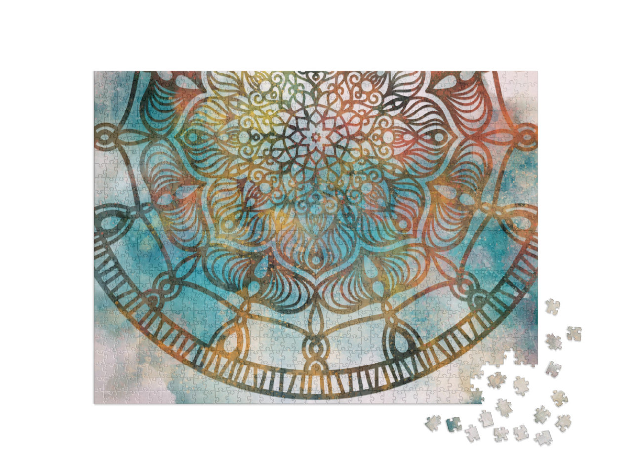 Abstract Mandala Graphic Design & Watercolor Digital Art... Jigsaw Puzzle with 1000 pieces