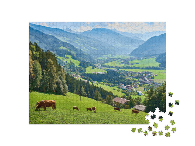 View Over Beautiful Valley Zillertal in Tirol in Austria... Jigsaw Puzzle with 1000 pieces