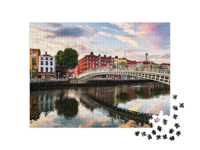 Dublin, Ireland. Night View of Famous Illuminated Ha Penn... Jigsaw Puzzle with 1000 pieces