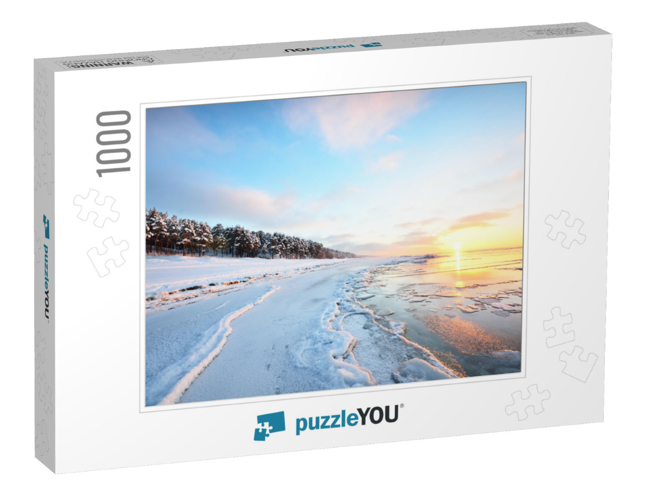 Panoramic View of the Frozen Baltic Sea Shore At Sunset... Jigsaw Puzzle with 1000 pieces