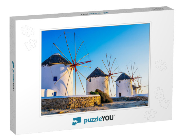 Famous Mykonos Town Windmills in a Romantic Sunset, Mykon... Jigsaw Puzzle