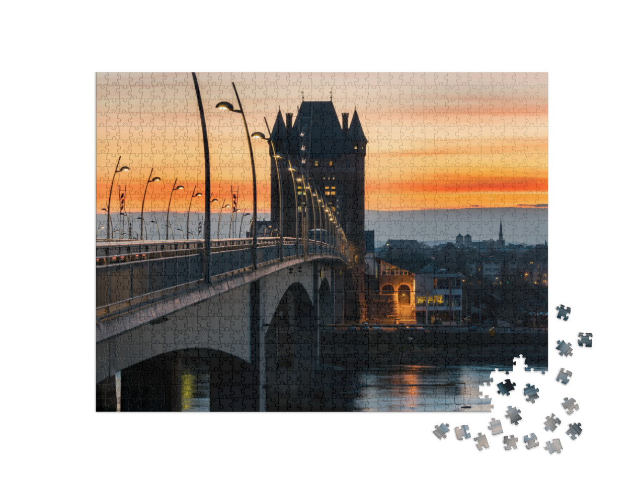 Rhine Bridge Worms At Sunset... Jigsaw Puzzle with 1000 pieces