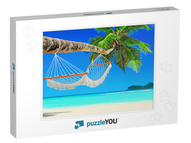 Wooden Mesh Hammock on Perfect Tropical White Sandy Cocon... Jigsaw Puzzle