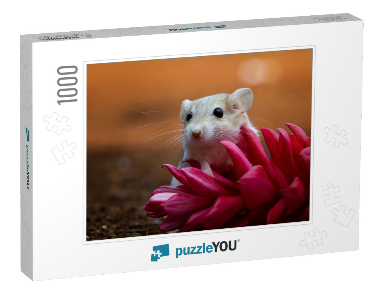 Cute Gerbil Mouse Closeup Face, Garbil Mouse on Red Flowe... Jigsaw Puzzle with 1000 pieces