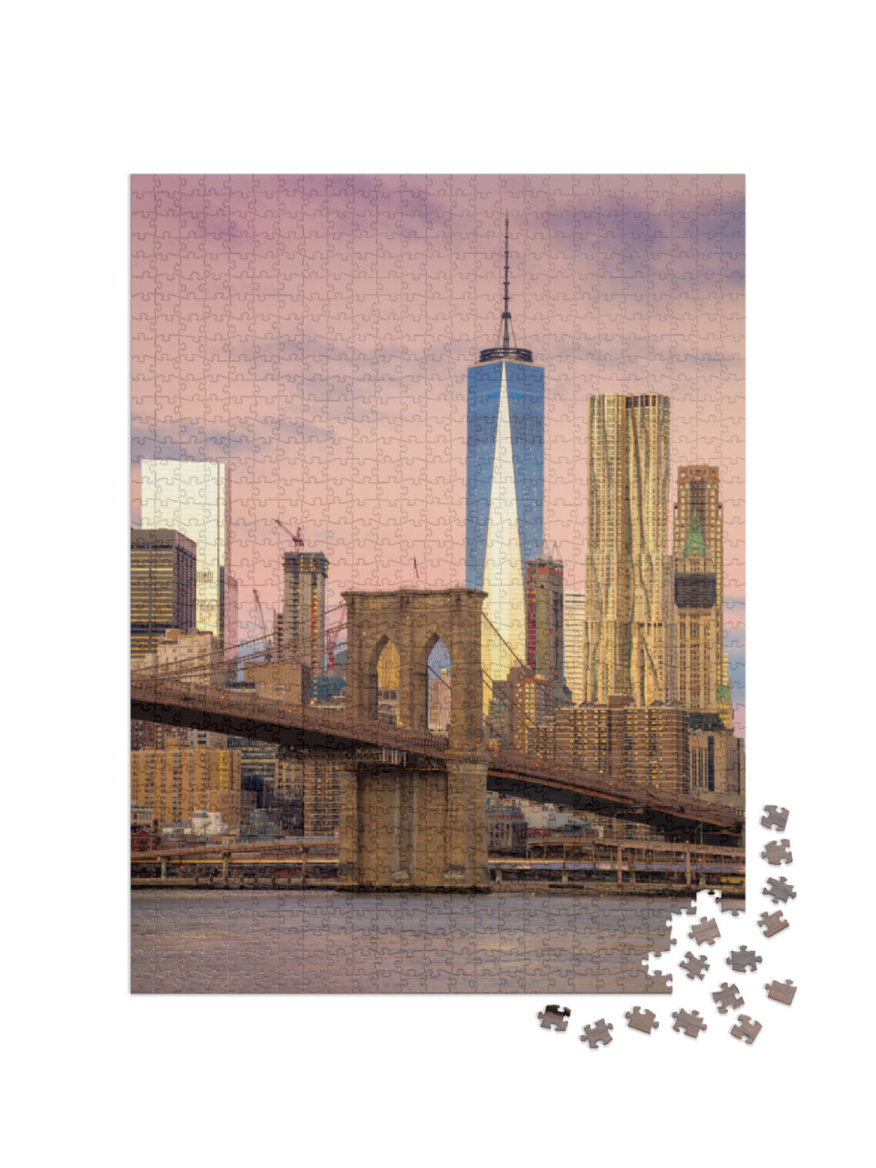 Morning Colors of Famous New York Landmarks - Brooklyn Br... Jigsaw Puzzle with 1000 pieces