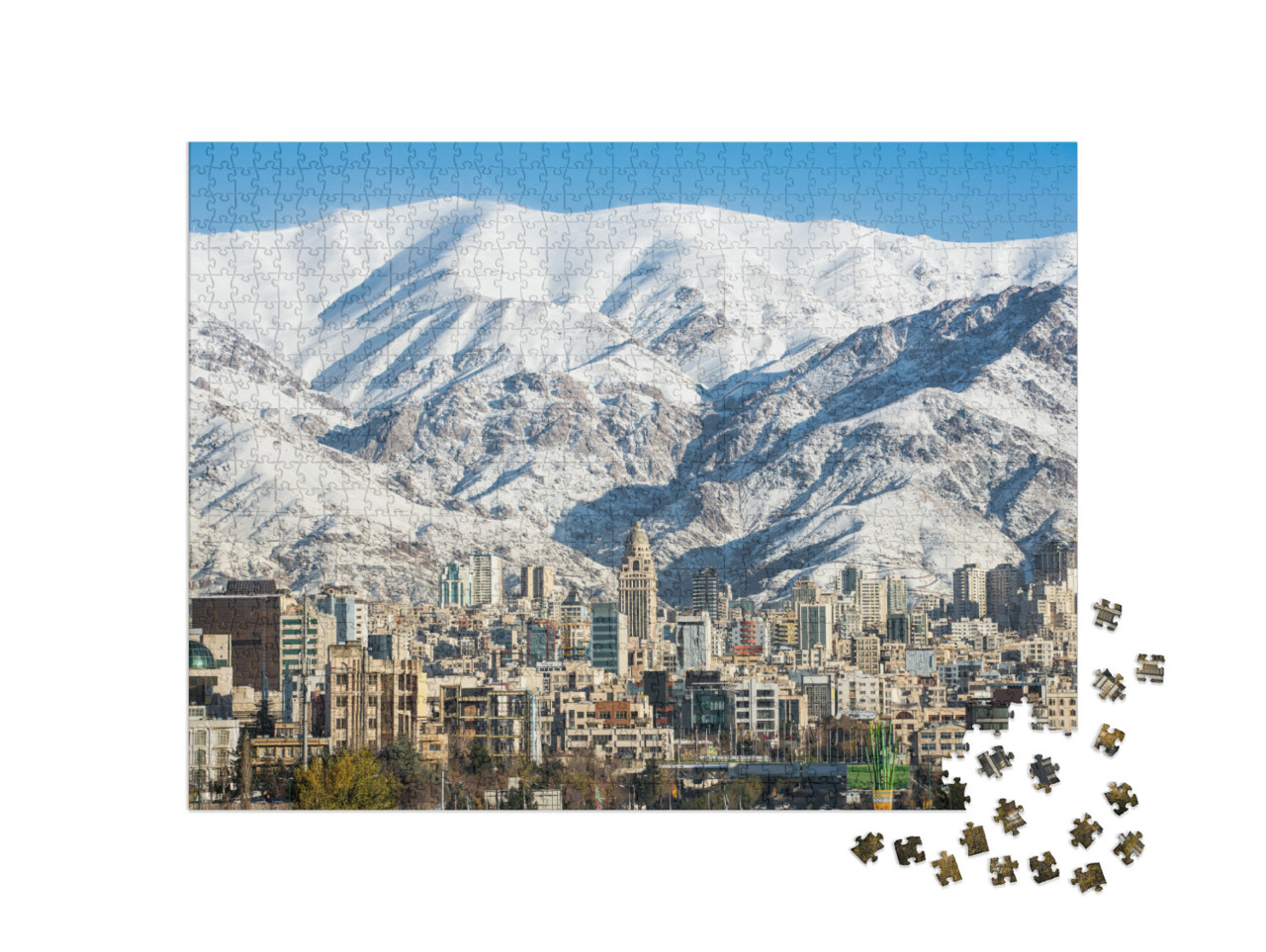 Winter Tehran View with a Snow Covered Alborz Mountains o... Jigsaw Puzzle with 1000 pieces