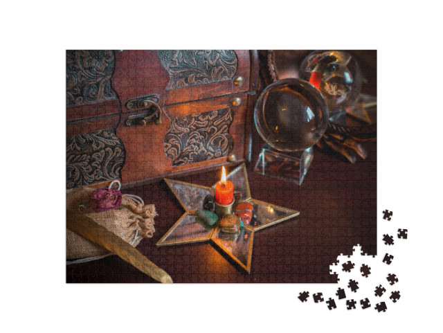 A Fortune Teller, Witch Stuff on a Table, Candles & Fortu... Jigsaw Puzzle with 1000 pieces