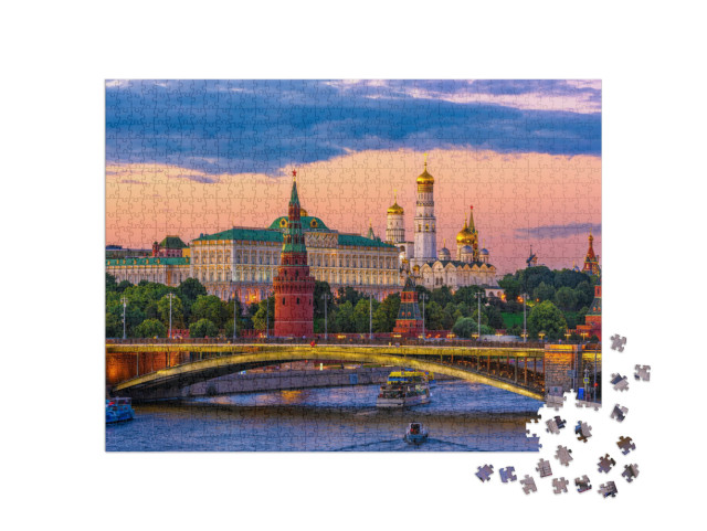 Moscow Kremlin, Kremlin Embankment & Moscow River At Nigh... Jigsaw Puzzle with 1000 pieces