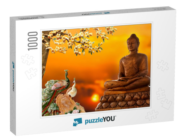 3D Buddha Background Wallpaper for Walls... Jigsaw Puzzle with 1000 pieces