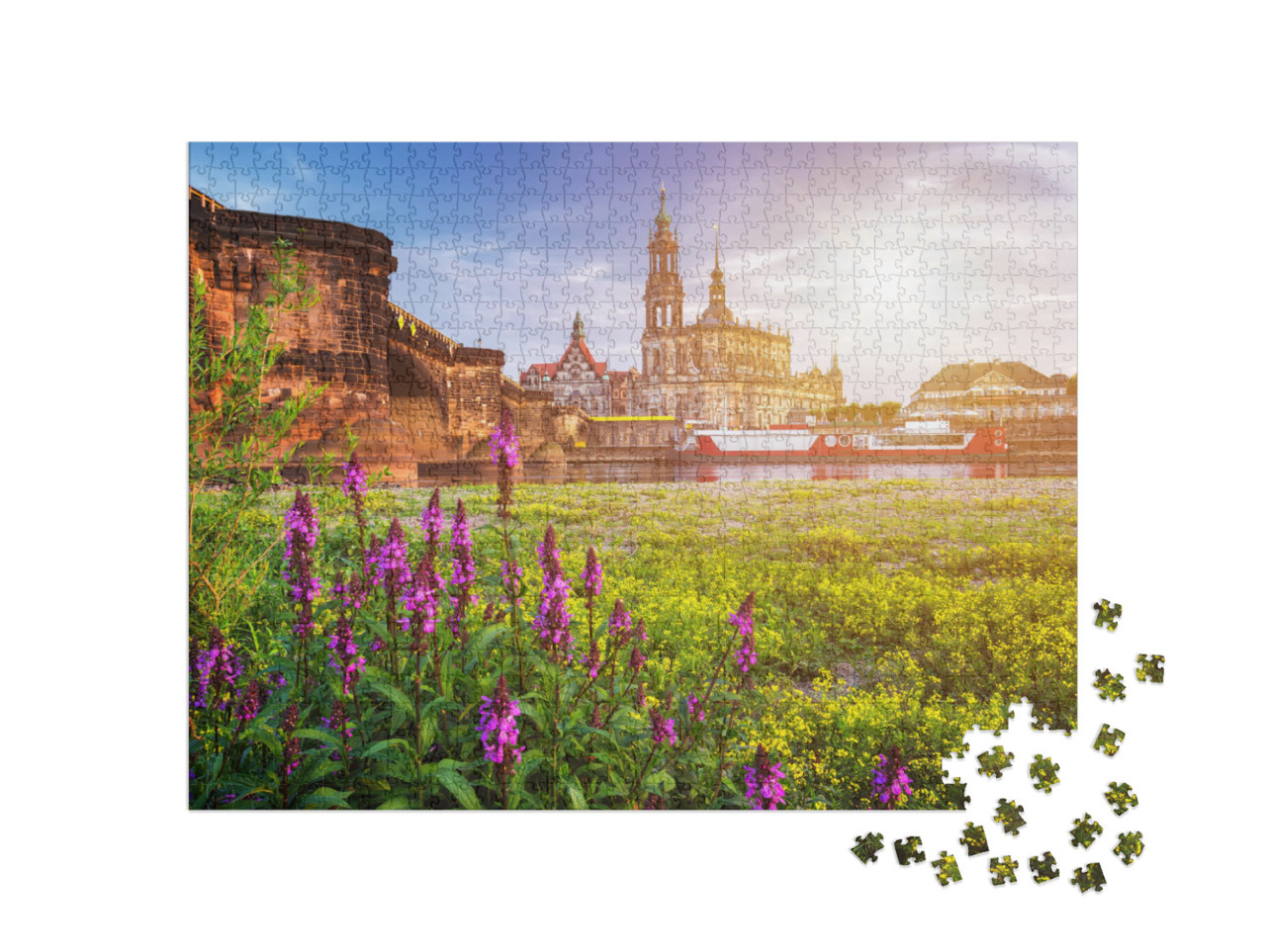 Dresden City Skyline Panorama At Elbe River & Augustus Br... Jigsaw Puzzle with 1000 pieces