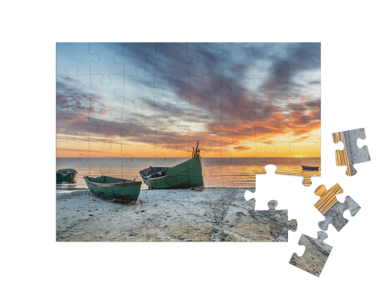 Anchored Fishing Boat on Sandy Beach of the Baltic Sea... Jigsaw Puzzle with 48 pieces