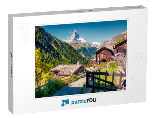 Sunny Summer Morning in Zermatt Village with Matterhorn M... Jigsaw Puzzle