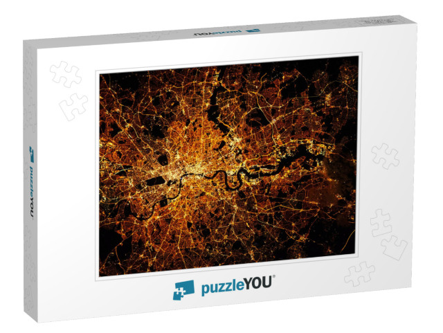 London City Lights Map At Night. Satellite View. Aerial V... Jigsaw Puzzle