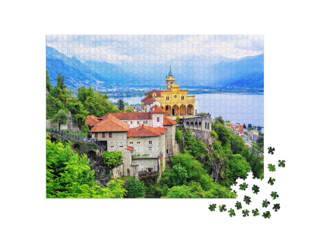 Madonna Del Sasso Church Over Lago Maggiore Lake & Swiss... Jigsaw Puzzle with 1000 pieces