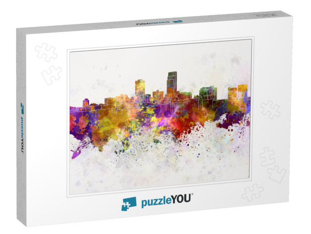 Omaha Skyline in Watercolor Background... Jigsaw Puzzle