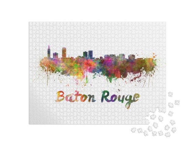 Baton Rouge Skyline in Watercolor Splatters with Clipping... Jigsaw Puzzle with 1000 pieces