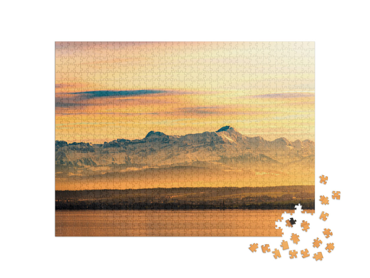 Afterglow of Beautiful Lake Constance with Swiss Alps in... Jigsaw Puzzle with 1000 pieces