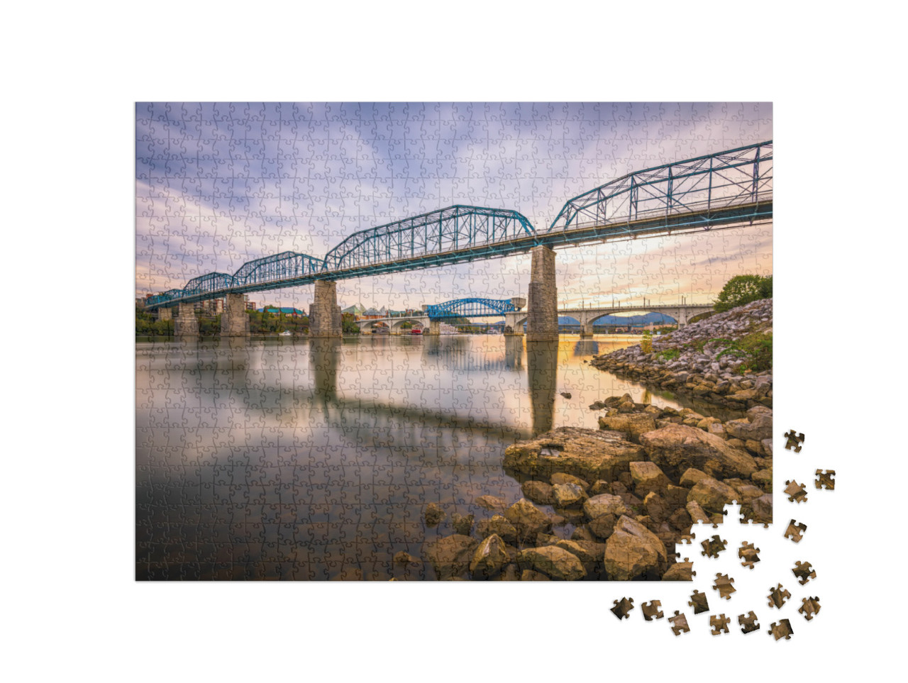 Chattanooga, Tennessee, USA River & Bridge At Dusk... Jigsaw Puzzle with 1000 pieces