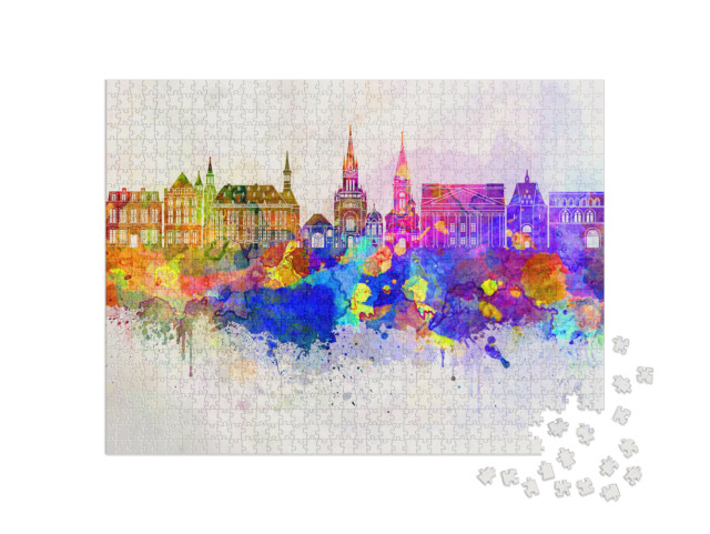 Aachen Skyline in Watercolor Background... Jigsaw Puzzle with 1000 pieces