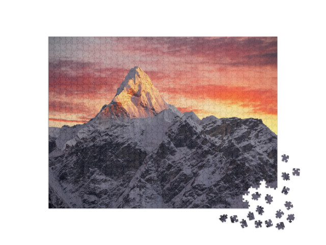 Greatness of Nature. Ama Dablam Peak 6856 M At Sunset. Ne... Jigsaw Puzzle with 1000 pieces