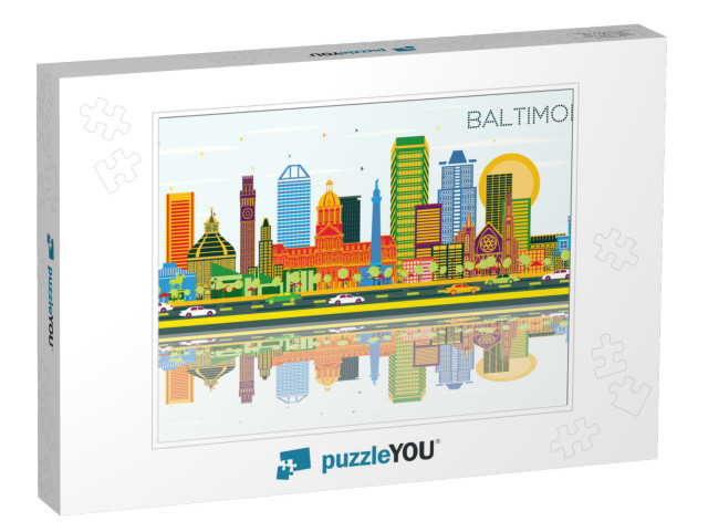 Baltimore Maryland City Skyline with Color Buildings, Blu... Jigsaw Puzzle