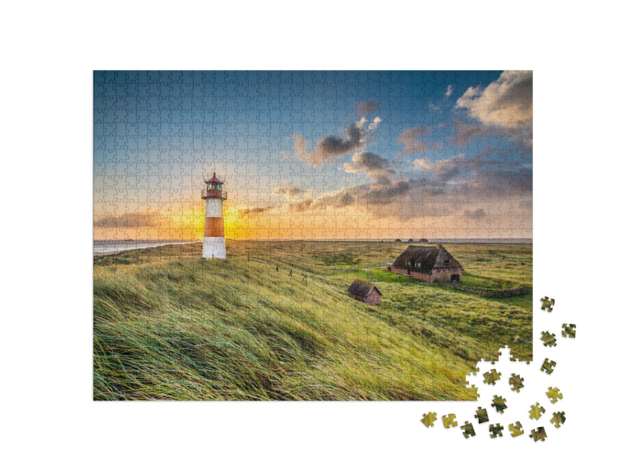 Sunrise At Lighthouse in List on the Island of Sylt, Schl... Jigsaw Puzzle with 1000 pieces