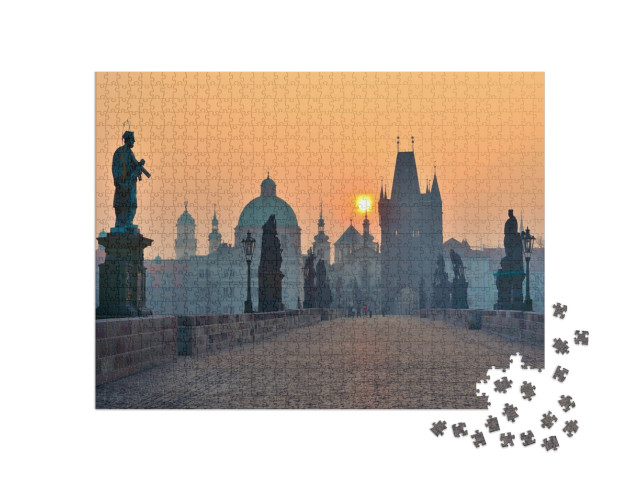 Sunrise Over Prague - Look from Charles Karluv Bridge... Jigsaw Puzzle with 1000 pieces