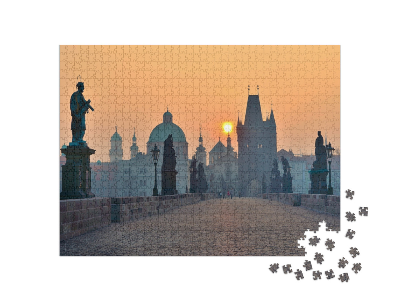 Sunrise Over Prague - Look from Charles Karluv Bridge... Jigsaw Puzzle with 1000 pieces