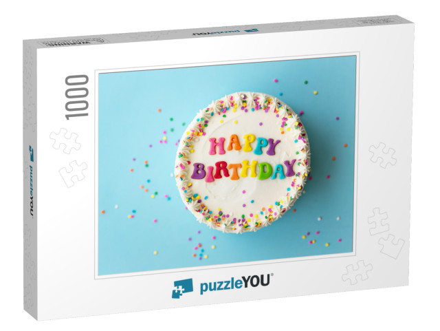 Happy Birthday Cake with Rainbow Lettering... Jigsaw Puzzle with 1000 pieces