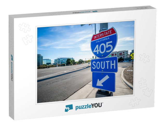 Blue 405 South Sign Entrance in Irvine, California with N... Jigsaw Puzzle