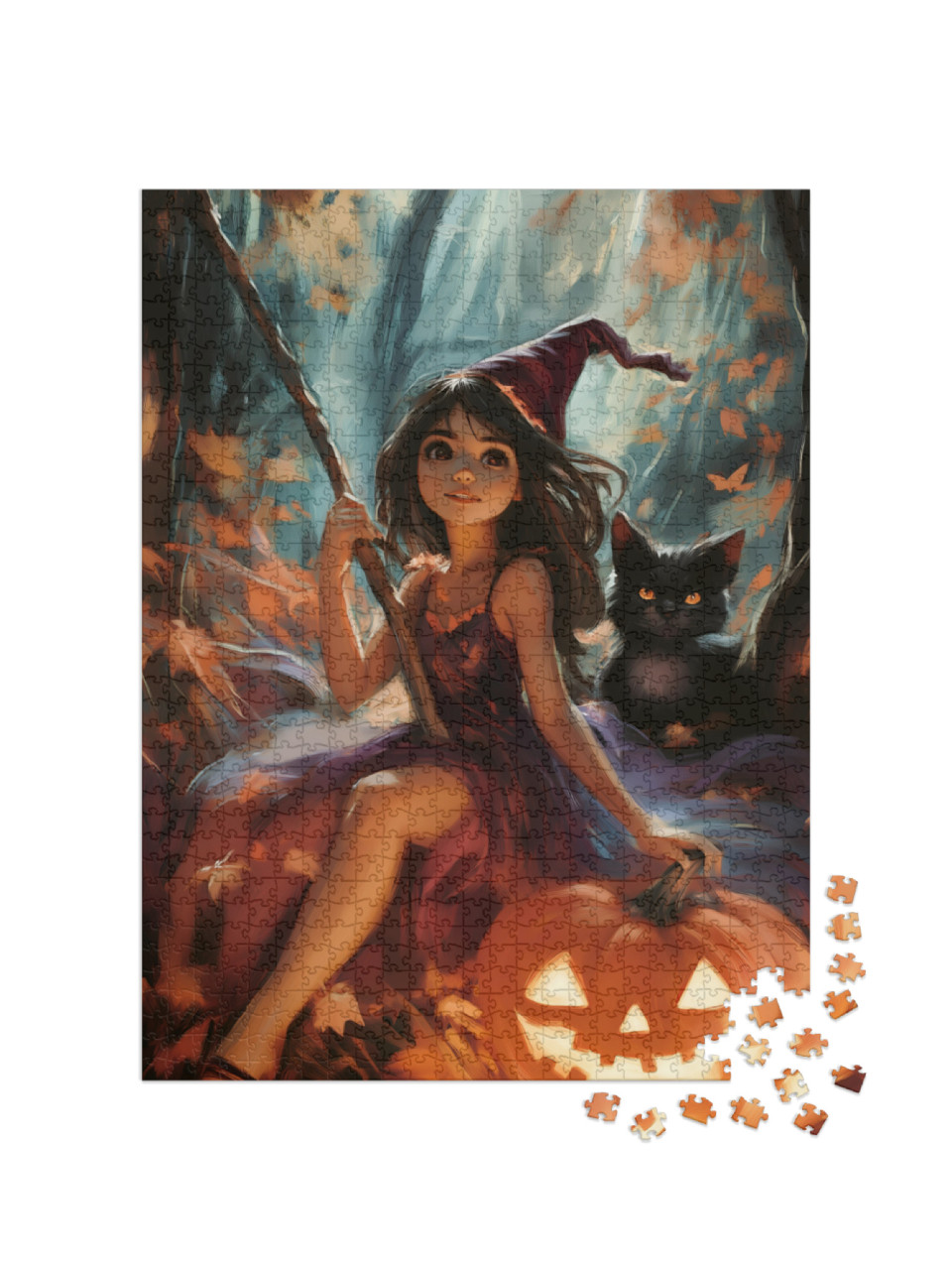 Young witch with black cat Jigsaw Puzzle with 1000 pieces