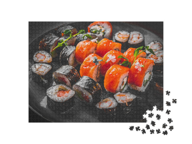 Set of Sushi Roll with Salmon, Avocado, Cream Cheese, Cuc... Jigsaw Puzzle with 1000 pieces