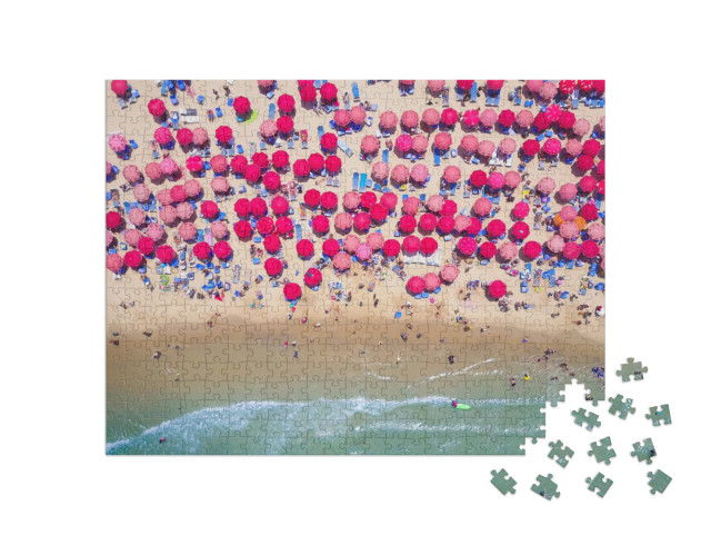 Tropical Beach with Colorful Umbrellas - Top Down Aerial... Jigsaw Puzzle with 500 pieces