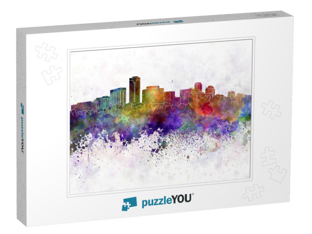 Long Beach Skyline in Watercolor Background... Jigsaw Puzzle