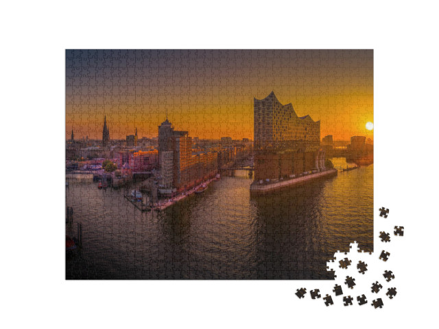 Sunrise in Hamburg Over the Harbor... Jigsaw Puzzle with 1000 pieces