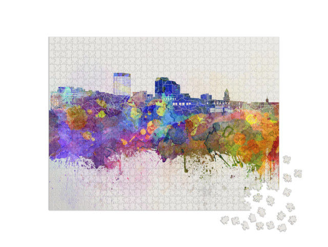 Manchester Skyline in Watercolor Background... Jigsaw Puzzle with 1000 pieces