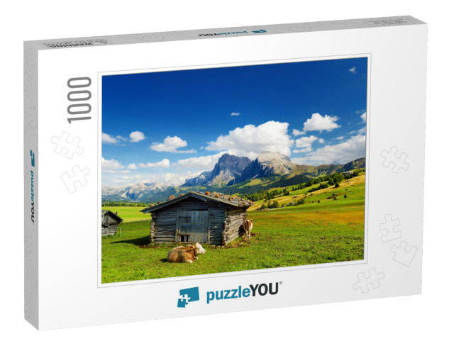 Cows in Seiser Alm, the Largest High Altitude Alpine Mead... Jigsaw Puzzle with 1000 pieces