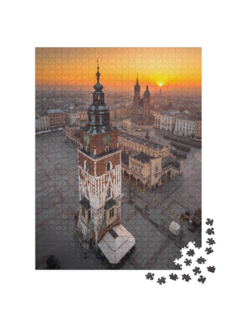 Aerial View of the Market Square in Cracow in Sunrise Tim... Jigsaw Puzzle with 1000 pieces